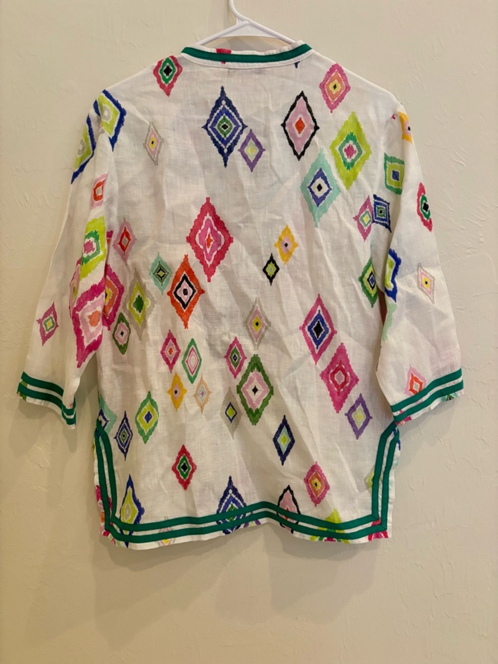 Vilagallo 100% Linen Ikat Tunic Contrast Trim Portugal Sz S 38 Colorful - Picture 6 of 9